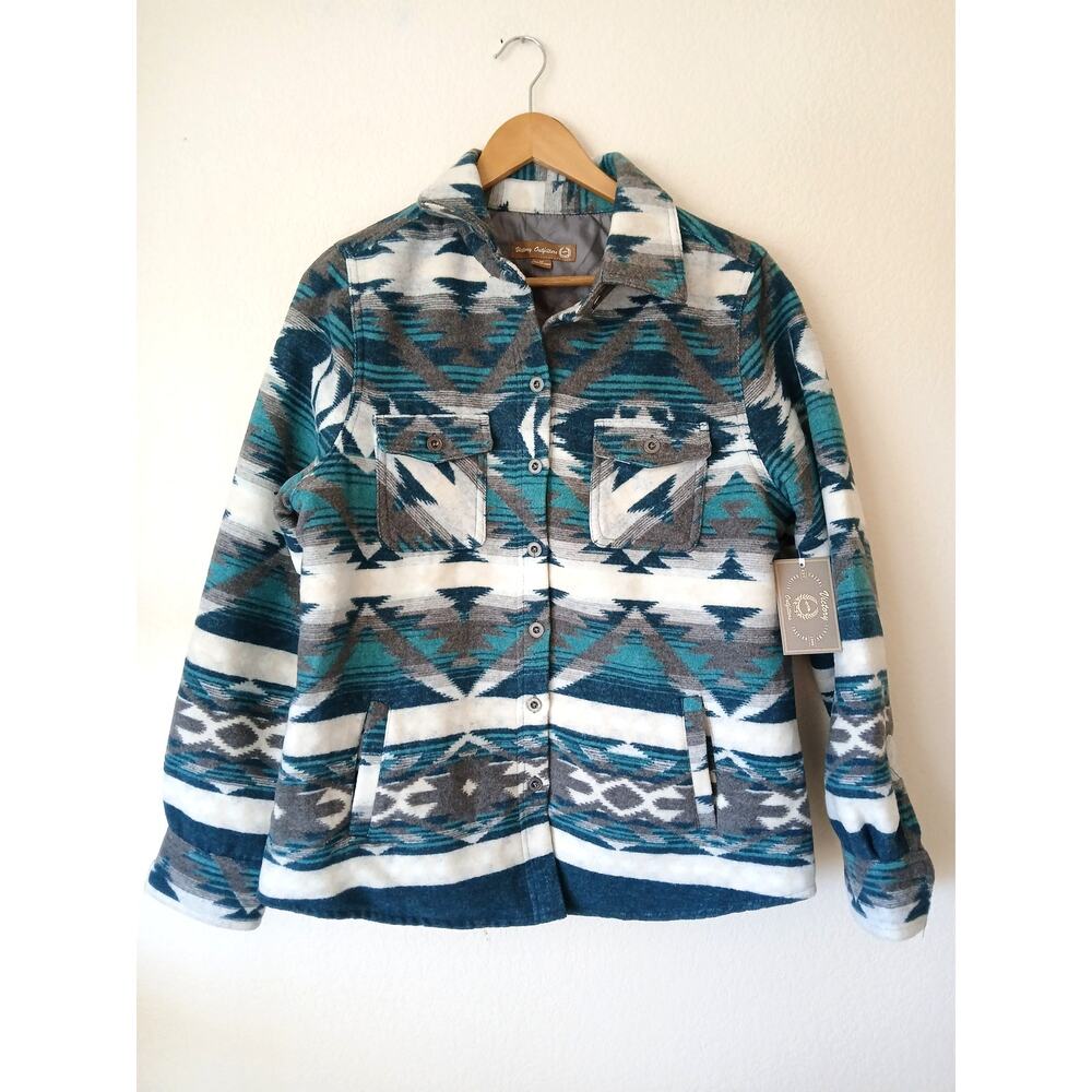 Victory Outfitters teal & gray thick flannel shacket quilted lining aztec print
